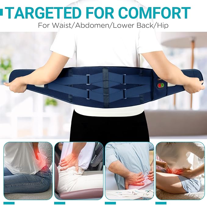 Comfytemp Cordless Heating Pad with Massager for Back, Gifts for Women Men | FSA Eligible HSA, Portable Lower Back Massager, Rechargeable Wireless Electric, Birthday Mom Dad Seniors 3 Heat 30mins, Blue