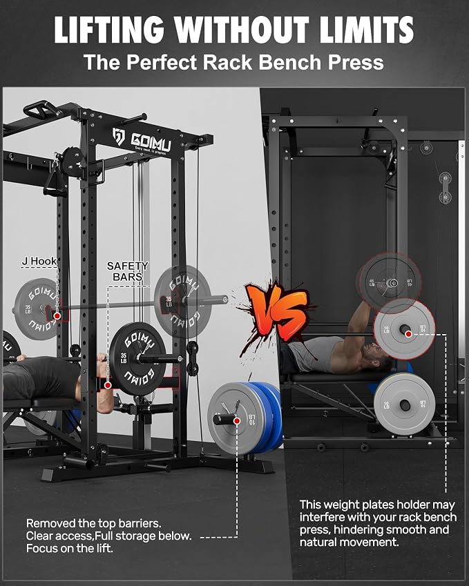 RH01 Power Cage Rack, 2000LBS Squat Rack with with Cable Crossover System&LAT Pull Down System, Multi-Function Workout Cage for Home&Garage Gym