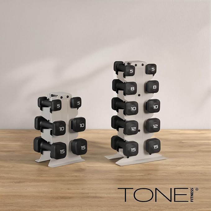 Tone Fitness Neoprene Dumbbell Set with Storage Rack – Non-Slip, Anti-Roll Hand Weights for Home Gym Workouts | 20 lb, 32 lb, 50 lb, 60 lb & 100 lb Options