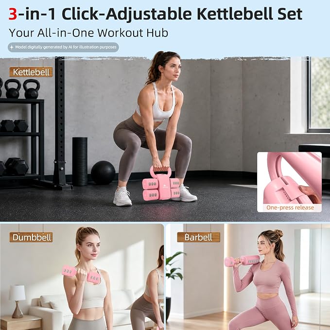 Abahub 2 in 1 Kettlebell & Dumbbell Set, Adjustable Dumbbell for Home Gym | Dumbbell with Kettlebell Converter Set of 2, Full Body Workout Kettlebell for Women
