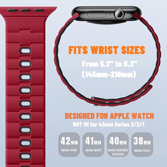 Bandletic Magnetic Silicone Watchband Compatible with All Apple Watch | Strong Magnet Sport Strap for iWatch Ultra 49mm Series 11-1 SE 46mm 45mm 44mm 42mm 41mm 40mm 38mm, Ideal for Men Women