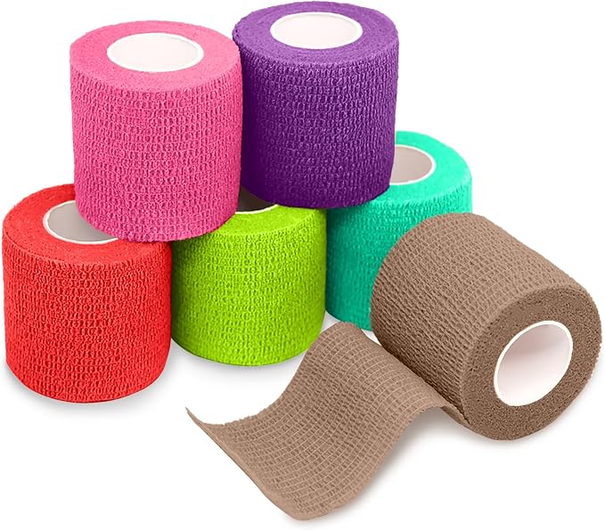 FriCARE Self Adhesive Bandage Wrap, Medical Tape in First Aid Kit | Elastic Cohesive Bandages for Sports/Vet/Wrist Ankle Wounds, 2 Inches X 5 Yards, Latex-free 6 Rolls, Quartz Glow