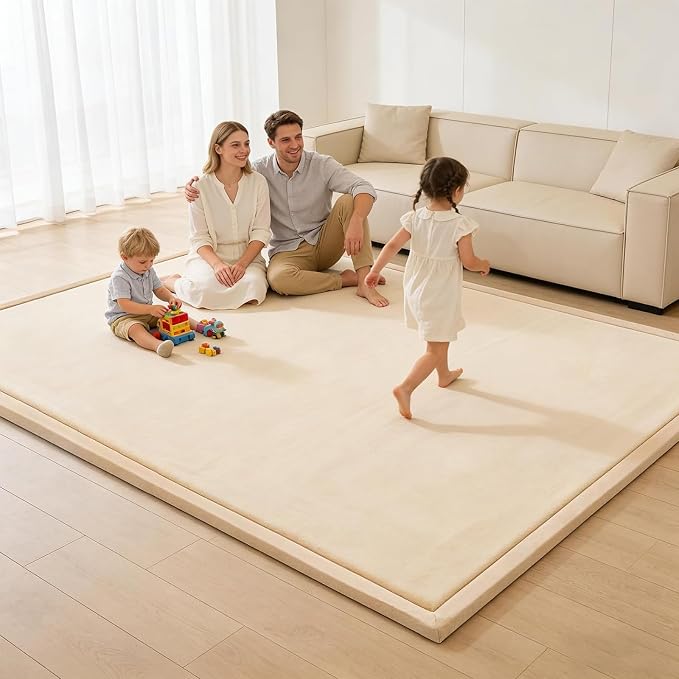Baby Play Mat for Floor, 118'' x 79'' Thicken Foam Soft Padded Playmat for Tummy Time, Playpen Mat for Toddlers Infant Kids, Water-Repellent Coral Velvet, Non-Slip Bottom Safe for Crawling (Brown)