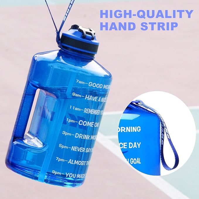 SLUXKE 1 Gallon Motivational Sports Water Bottle with Time Marker, BPA Free 128oz Leak Proof Jug, Black, Plastic, 128 ounces, Fitness, Sports, Outdoor Activities