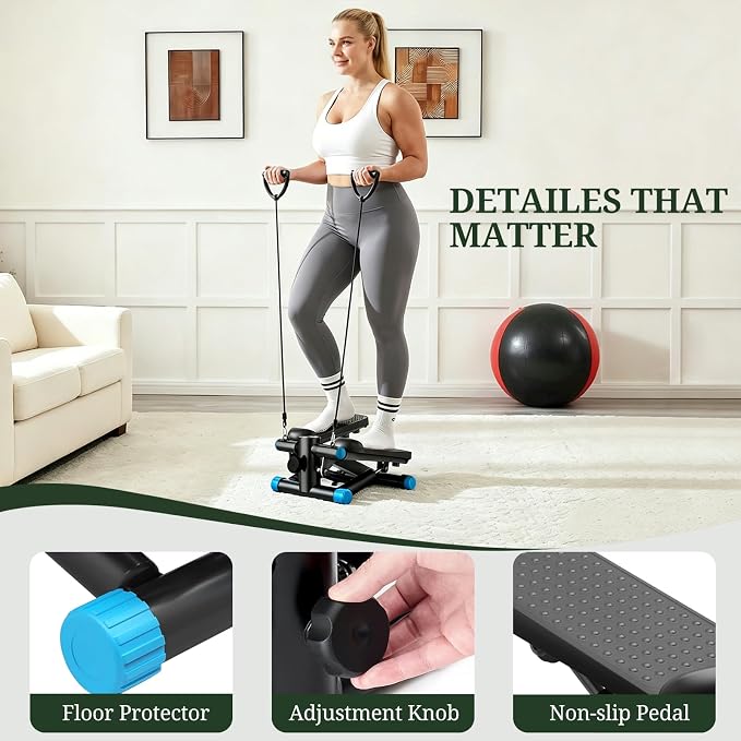 Compact Mini Stair Stepper with Resistance Bands for Home Fitness, 300 LBS | LCD Monitor, Adjustable Height, Dual Hydraulic System, Quiet Operation, No Assembly Required, Easy Storage