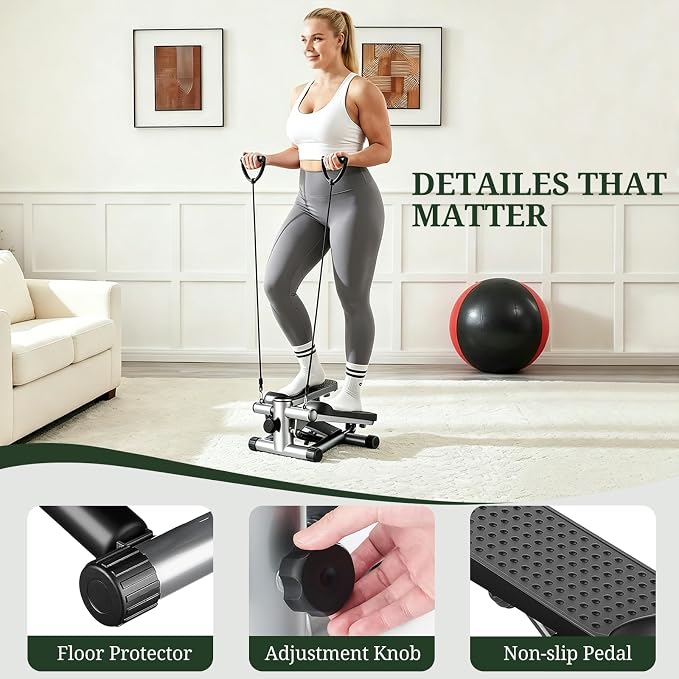 Compact Mini Stair Stepper with Resistance Bands for Home Fitness, 300 LBS | LCD Monitor, Adjustable Height, Dual Hydraulic System, Quiet Operation, No Assembly Required, Easy Storage