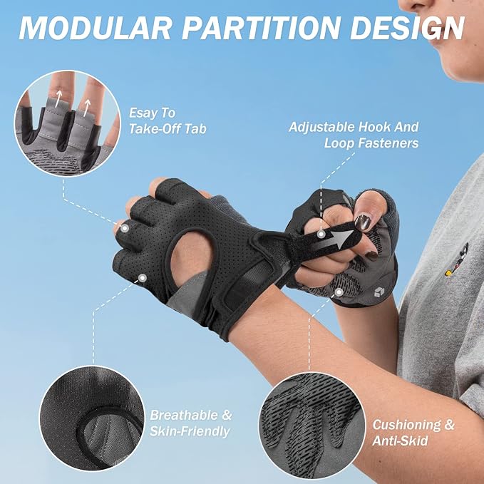 LIFECT Freedom Workout Gloves, Knuckle Weight Lifting Shorty Fingerless Gloves with Curved Open Back, for Powerlifting, Gym, Women and Men