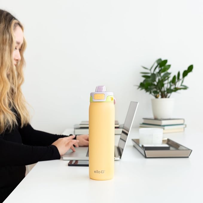 Ello Pop & Fill Insulated Stainless Steel Water Bottle with Quick Fill Lid, Leakproof Locking, Sip or Chug Spout, BPA-Free, Double Wall Vacuum Insulated for Sports, Travel & School- 22oz / 32oz / 40oz