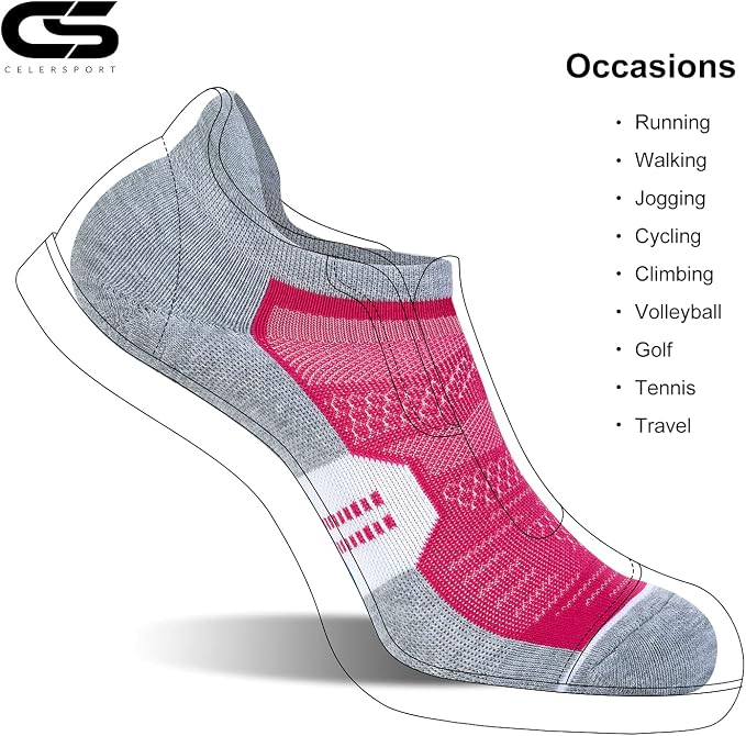 CS CELERSPORT 6 Pack Women's Ankle Running Socks Cushioned Low Cut Tab Athletic Socks