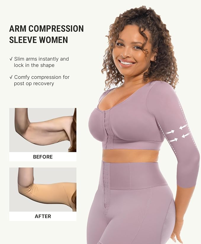 FeelinGirl Arm Compression Sleeve Women Post Surgery Front Closure Bra | Arm Lipo Compression Garment, Seamless Arm Shaper for Flabby Arms, Lymphedema Compression, Breast/Back Support