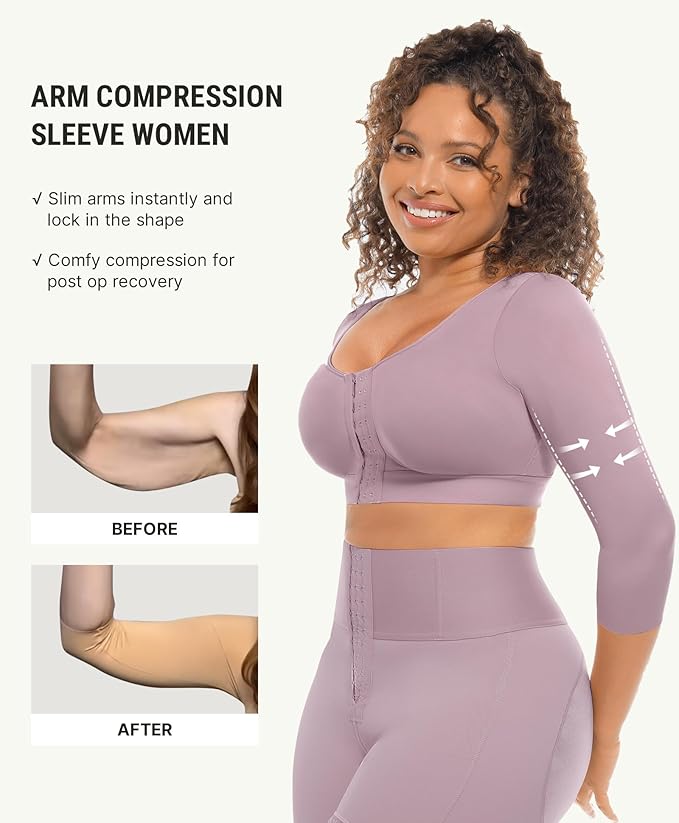 FeelinGirl Arm Compression Sleeve Women Post Surgery Front Closure Bra | Arm Lipo Compression Garment, Seamless Arm Shaper for Flabby Arms, Lymphedema Compression, Breast/Back Support