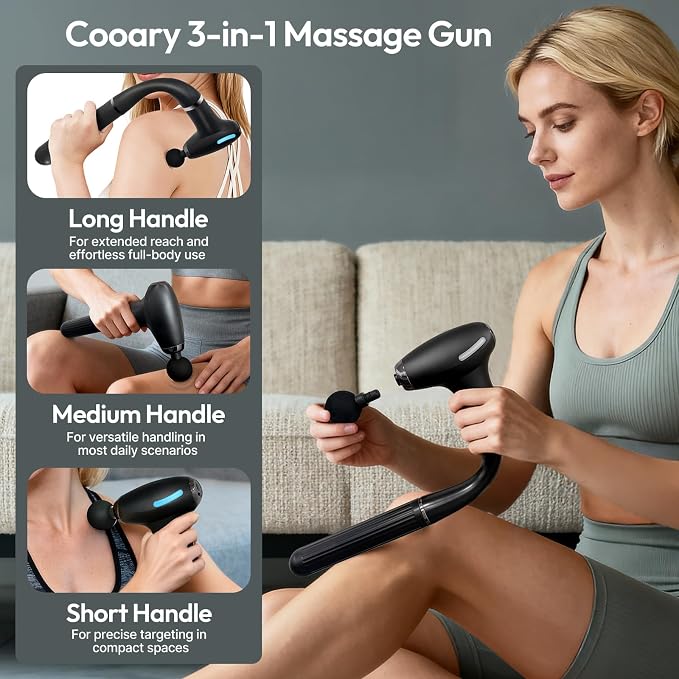 2-in-1 Detachable Massage Gun - Deep Tissue with Extension Handle, Back & Neck Pain Relief, Handheld Percussion Massager for Shoulder, Leg, Waist