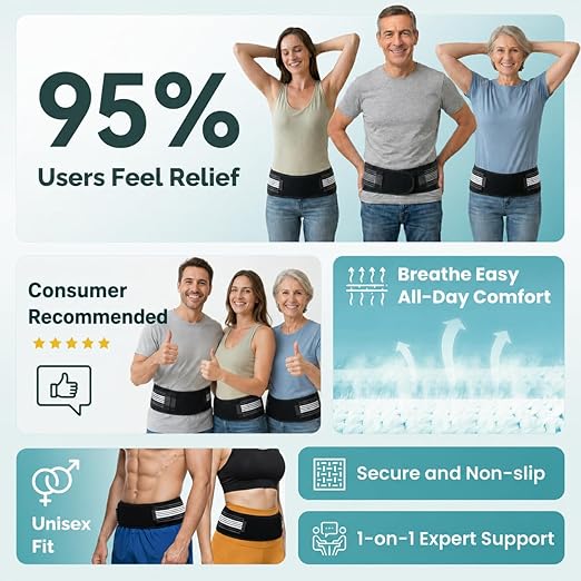 Sacroiliac SI Joint Hip Belt for Women and Men, Lower Back Support Brace, Sciatica Pain Relief, Breathable & Adjustable