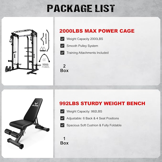 JELENS C21 Power Cage, 2000LBS Multi-Function Power Rack with Independent Dual Pulley System, All-in-One Squat Rack for Cable Crossover, Home Gym Workout Machine