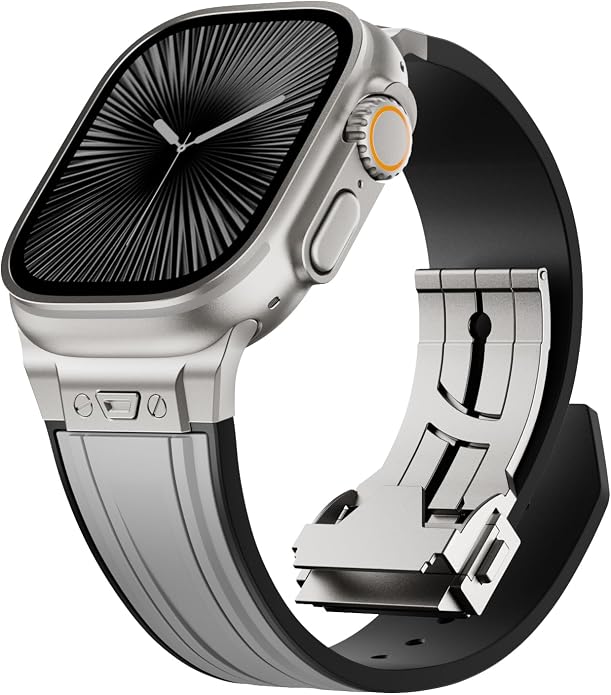 Luxury Watch Band for Apple Watch Ultra 2/Ultra 49-42mm | Metal Connector & Folding Clasp,316L Stainless Steel,Men Silicone Strap Compatible with iWatch Series 10 9 8 7 6 5 4 3 2 1 SE