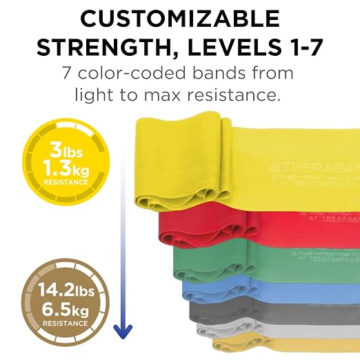 THERABAND Professional Latex Resistance Band Set, Pack of 7, 6 Ft | Professional TheraBand equipment for exercise, physical therapy, fitness and at-home workouts