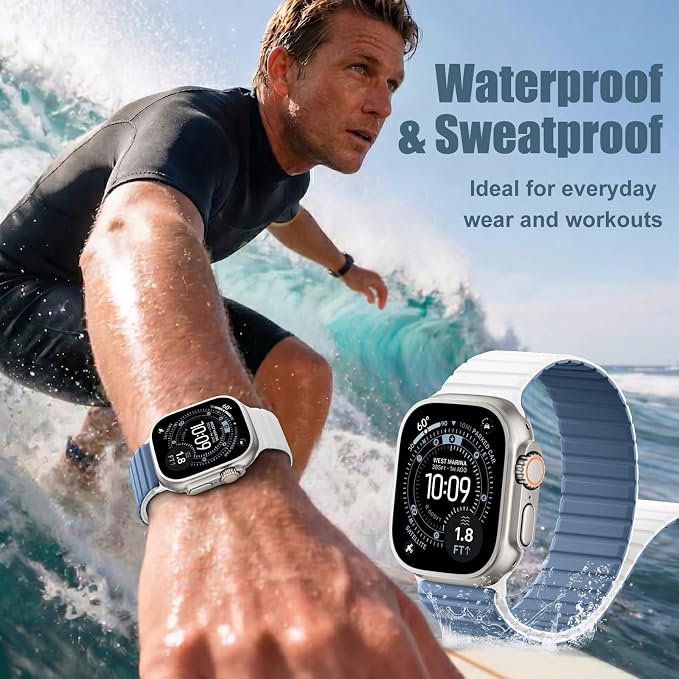 Magnetic Sport Silicone for Apple Watch Ultra 3 2 Band 49mm 46 45 44mm Men | Upgraded Magnet,Two-Tone Design,Waterproof,Soft Loop Strap for iWatch Ultra 3/2 Series 11 10 9 8 7 6 5 4 SE 46mm 45mm 44 49