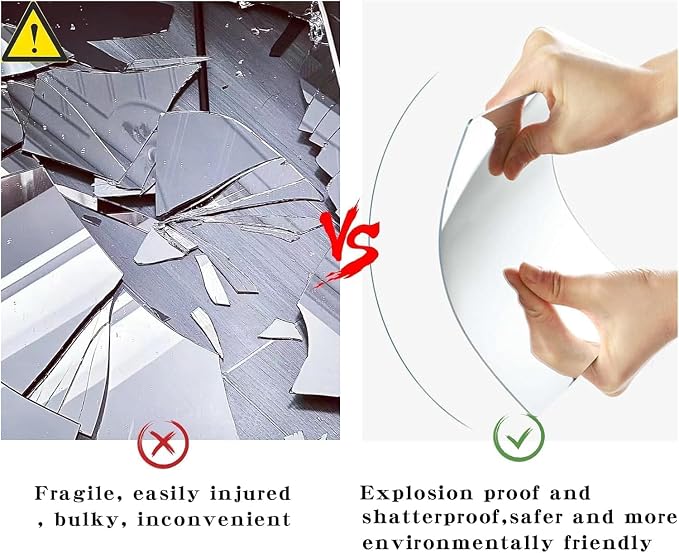 8-Piece Set of Acrylic Wall Mounted Mirrors,14‘’×14‘’inch self-Adhesive Frameless Square Combined with Curved Makeup Lenses, Flexible Plastic Lenses for bedrooms, Home use, Gym Doors