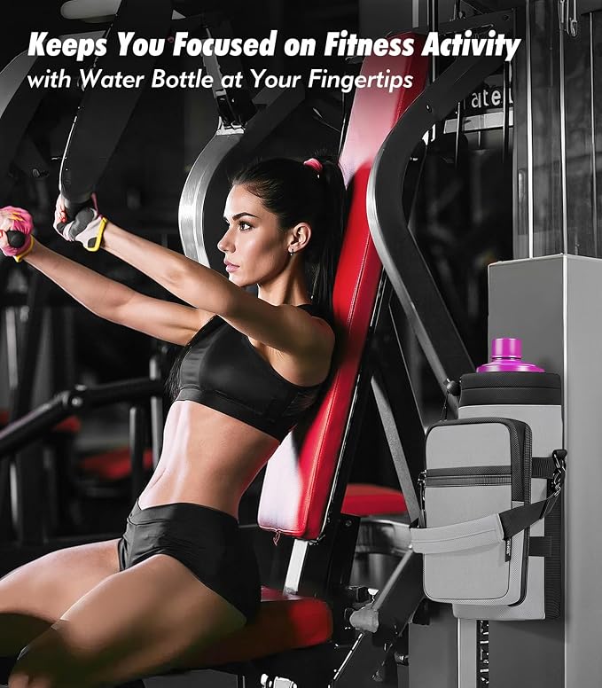 Nuovoware Magnetic Gym Bag, 40oz, Water Bottle Carrier Holder, Gray | Adjustable Shoulder Strap, Magnets Magnetic Gym Bag, Bottle Pouch Sling, 2 Pocket, Neoprene Organizer Sleeve