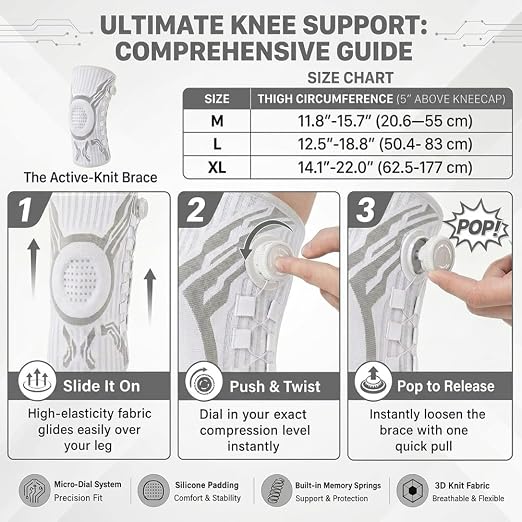 Knee Sleeve, Adjustable Knee Brace with Micro-Adjustment Dial System, Anti-Slip Breathable, Comfortable Support, for Running, Workout, Unisex (Medium（A pair）)
