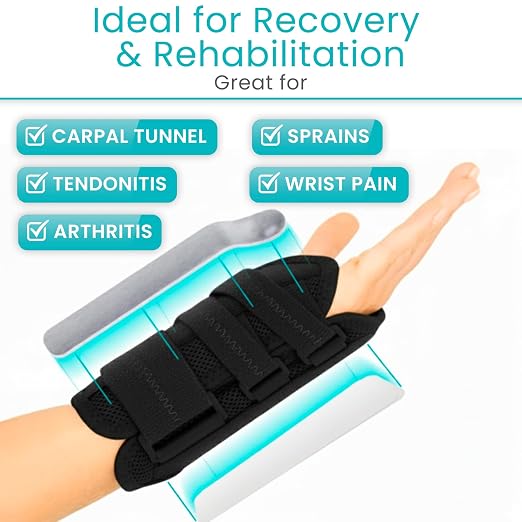 Vive Carpal Tunnel Wrist Brace with Splint for Left or Right Hand | Adjustable Night Wrist Support Splint Immobilizer for Men & Women - Cockup Brace for Arthritis, Tendonitis, Sprain, Injuries