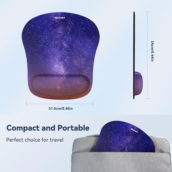 TECKNET Ergonomic Mouse Pad with Wrist Support | Soft Memory Foam, Fast Rebound, Pain Relief，Waterproof Surface, Non-slip Base