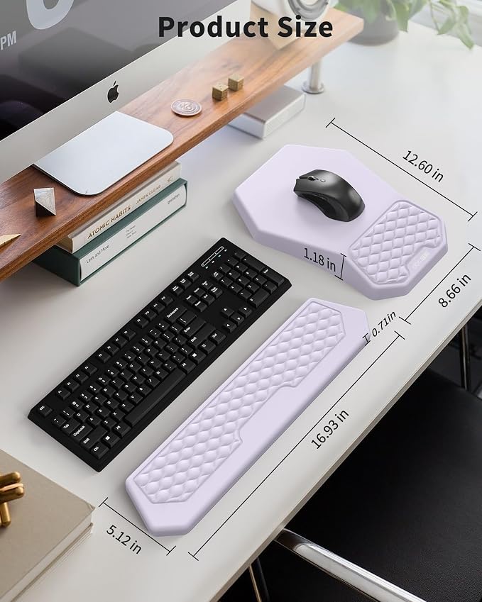 Ergonomic Mouse Pad Wrist Rest Support | Massage Design Mousepad for Carpal Tunnel Pain Relief, Memory Foam, Non-Slip PU Base for Computer Desk, Purple Pad