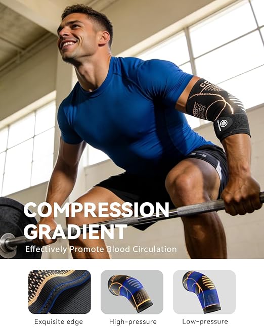 Copper Elbow Compression Sleeve for Tennis Elbow, Tendonitis, Golfers | Medical Elbow Brace with Adjustable Strap, Targeted Support for Weightlifting, Arthritis, Bursitis - Fit for Men & Women