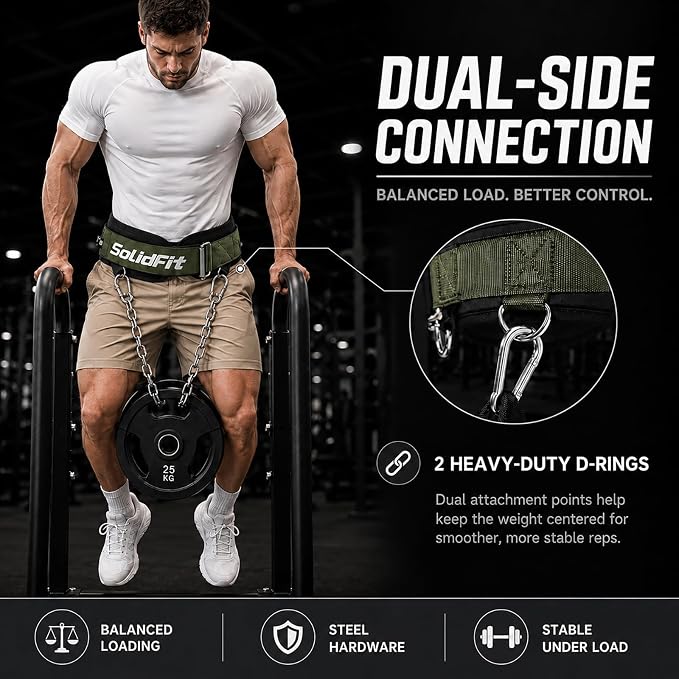2-in-1 Weight Lifting and Dip Belt with 37.4-Inch Steel Chain men | Comfortable neoprene padding and a 37.4-inch heavy-duty steel chain for weighted dip, squat, pull-up and powerlifting.