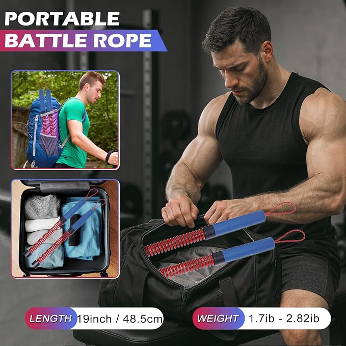 Upgraded Ropeless Battle Ropes for Home Gym, 1.7-2.8 lb Weighted Cords | Four Adjustable Weight Workout Handles for HIIT, Strength & Low-Impact Cardio Training, Full Body Exercise Equipment