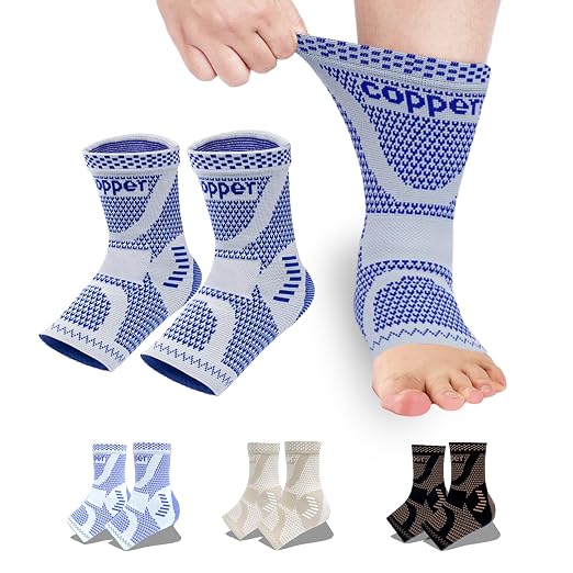 LISEPWU Copper Ankle Brace for Men & Women, Ankle Compression Sleeve 1 Pair | Infused Copper Ankle Support Sleeve for Foot Pain, Sprained Ankle, Achilles Tendonitis, Plantar Fasciitis, Daily use (Blue S)