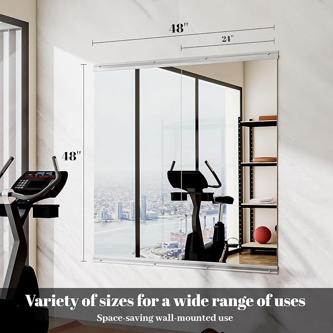 VooBang Home Gym Mirror 2 PCS 24"×48", Frameless Wall Mirror Full Length | Shatterproof Tempered Glass Large Body Mirror Hanging for Dancing Studio, Exercise, Fineness, Yoga