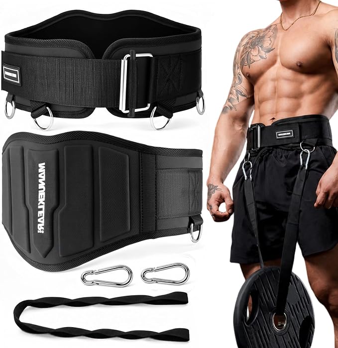 MANUEKLEAR 4-in-1 Weight Lifting Belts for Back Support, Dip Belt with 38.5 IN Rope for Weightlifting Pull Up, Weight Belt for Men Women