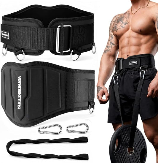 MANUEKLEAR 4-in-1 Weight Lifting Belts for Back Support, Dip Belt with 38.5 IN Rope for Weightlifting Pull Up, Weight Belt for Men Women