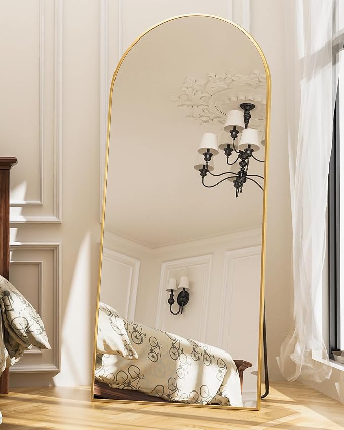 Antok 71" x32” Arched Full Length Floor Mirror, Gold Aluminum Frame, Free Standing/Wall Mount/Leaning for Bedroom, Living Room, Dressing Room