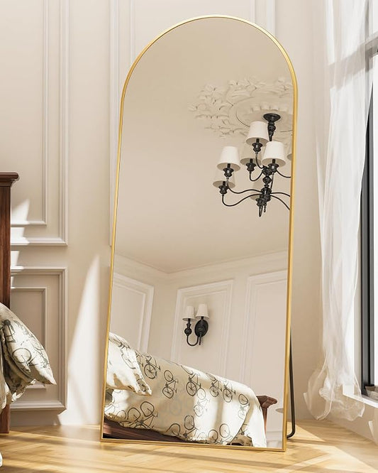 Antok 71" x32” Arched Full Length Floor Mirror, Gold Aluminum Frame, Free Standing/Wall Mount/Leaning for Bedroom, Living Room, Dressing Room