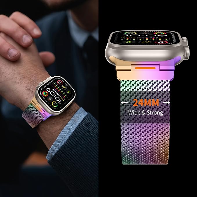 Bands Compatible with Apple Watch Ultra 3/2/1 Band 49/46/45/44mm | Milanese Loop Magnetic Stainless Steel Strap for iWatch Ultra SE 3/2/1 Series 11 10 9 8 7 6 5 4 3 2 1 Men, Colorful