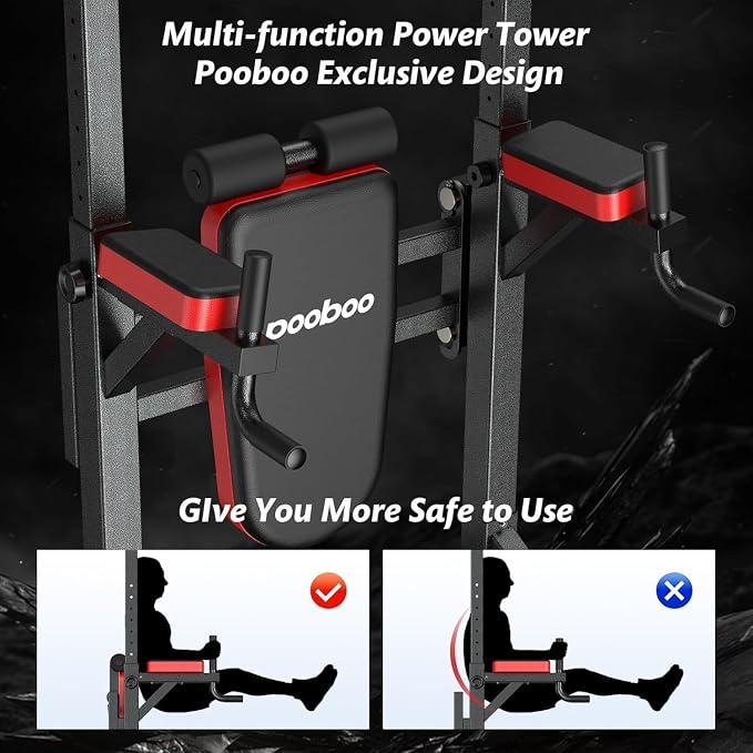 Pull Up Bar Power Tower Dip Station, 450LB Adjustable Home Gym Equipment | 11-height adjustment supports pull ups, dips, knee raises, push ups and versatile full-body strength training