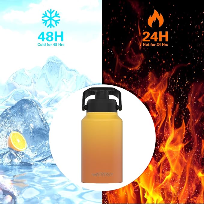 WATERSY 2/3 Gallon Water Bottle Insulated(Cold for 48 Hrs),BPA Free&Leak Proof,87oz Stainless Steel Water Jug/Flask,Big thermo,Large Water Bottle with Handle for Gym,Hiking,Camping,Yellow
