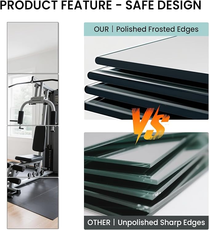 Full Length Wall Mirror Tiles, HD Glass Gym Mirror, Set of 12Pcs 12″×16″ Wall Mounted Mirrors for Home Gym, Dance Yoga Studio, Bedroom, Door