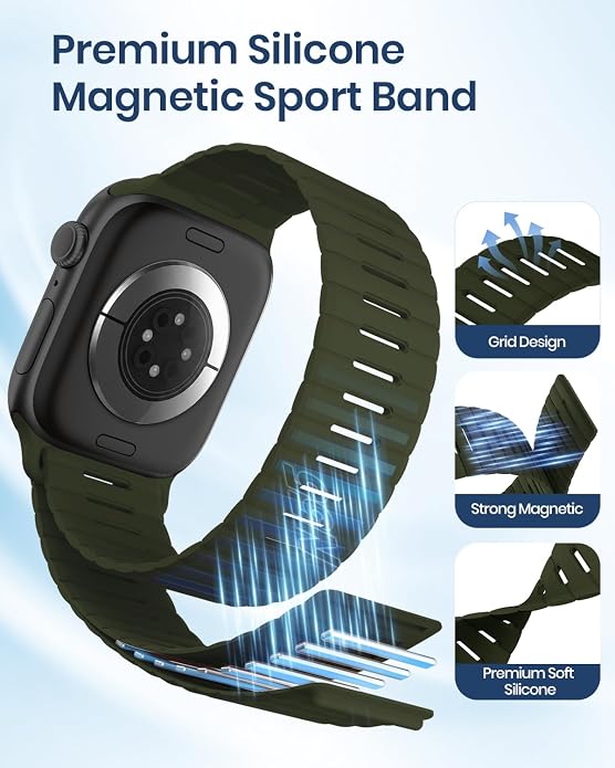 Magnetic Sport Bands Compatible with Apple Watch Bands for Men Women | Silicone Wristband 49mm 46mm 45mm 40mm 44mm 38mm 41mm 42mm, Replacement for iWatch Ultra Series 11 10 9 8 7 6 5 4 3 2 1 SE