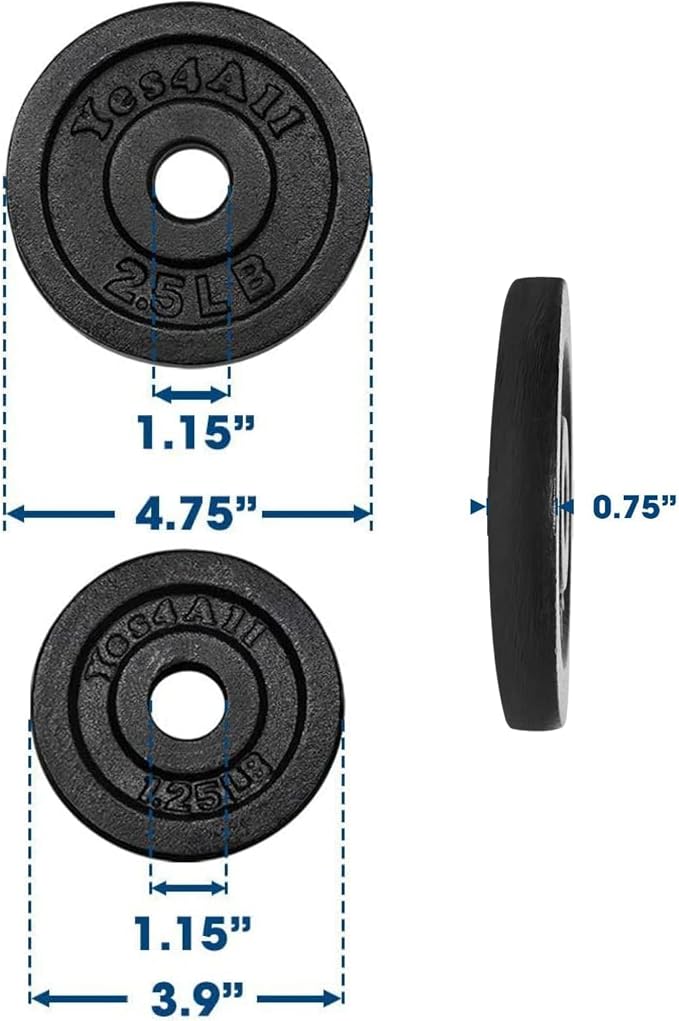 Yes4All Cast Iron Weight Plates, 1.15-Inch Standard Hole Weight Plate Set of 4 & 8, Fits Dumbbell Handles for Strength Training, Weightlifting & Home Gym Workouts