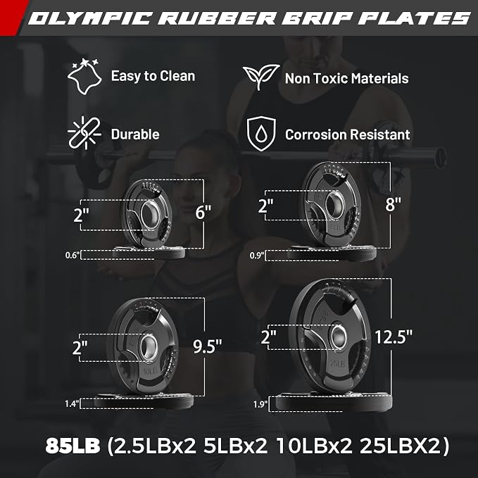 RitFit Barbell Weight Set - 4/6FT Olympic Barbell with Weight Plates (55-115LB Total) - Weightlifting Equipment for Squats, Curls, Deadlifts, Presses, Hip Thrusts