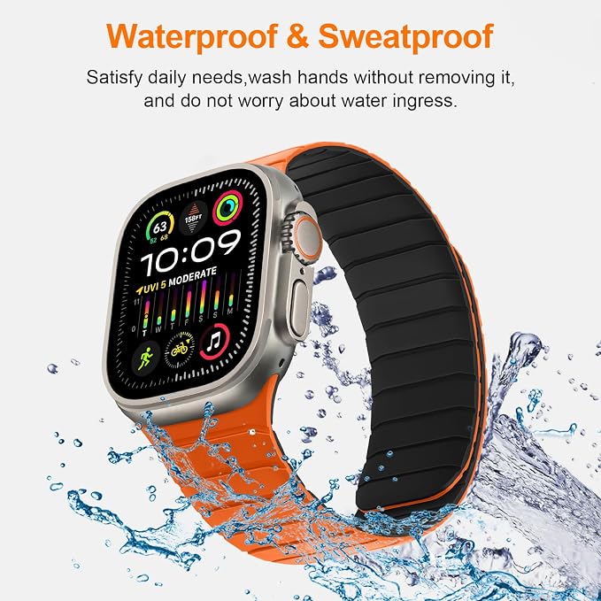 Tasikar Magnetic Bands Compatible with Apple Watch 42mm(Series 11/Series 10) 41mm 40mm 38mm Soft Silicone Replacement Loop Wristband for iWatch SE Series 11 10 9 8 7 6 5 4 3, Orange-Black