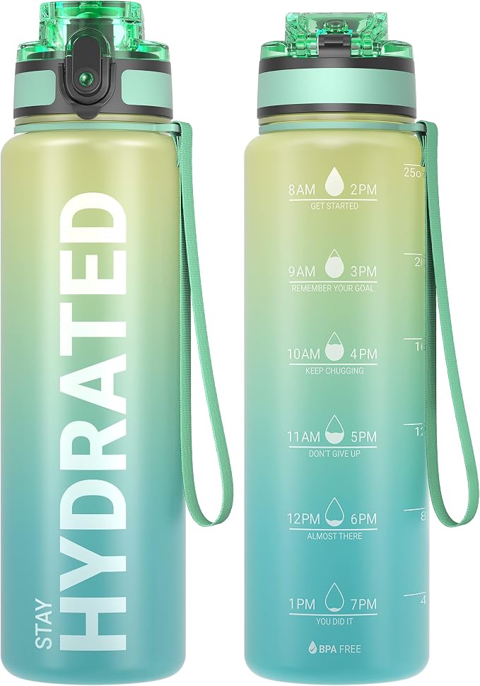 Sahara Sailor Water Bottle 25oz, Tritan Sports Bottle with Time Marker | Bpa Free, Leakproof Wide Mouth With Fast Flow Lid And Cleaning Brush, For Gym School Office Travel, 1 Count