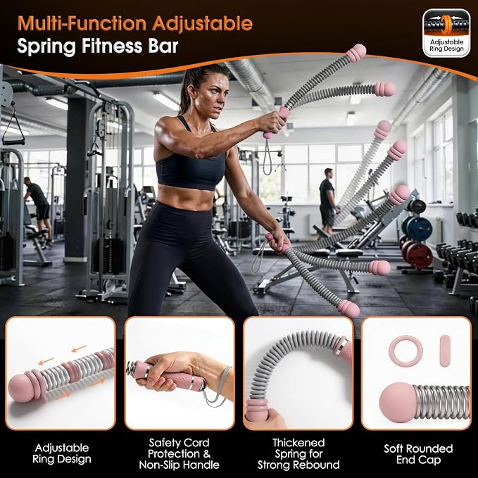 Ropeless Battle Rope Portable Cordless Weighted for Home Gym (Pink) | Adjustable sliding weights No anchor needed Non-slip grip & wrist strap Quiet HIIT at home Full-body cardio & strength