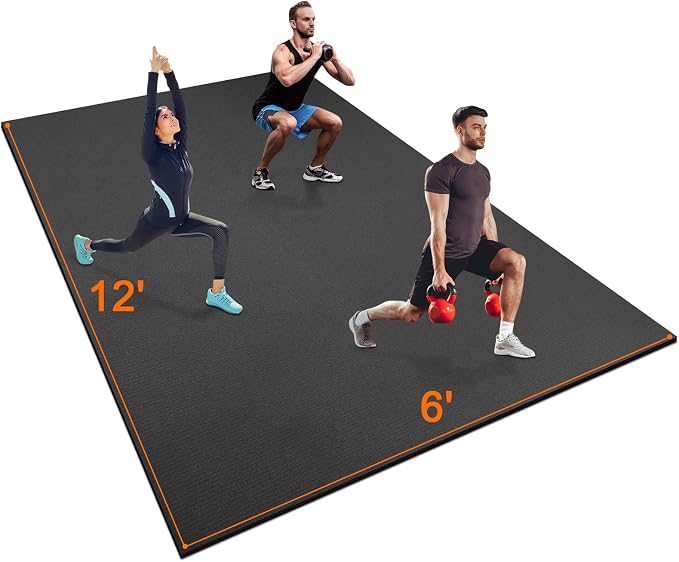 Large Exercise Mat 8'x5'|12'x6'|6'x4'|6'x2' Workout Mat for Home Gym Mats Exercise Heavy Duty Gym Flooring Fitness Mat Large Yoga Mat Cardio Mat for Weightlifting, Jump Rope, MMA, Shoe-Friendly