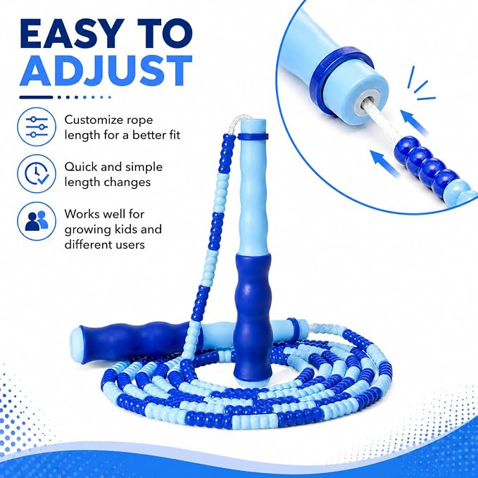 Jump Rope for Kids, Beaded Jumping Rope for 8-12, 9Ft Adjustable Skipping Rope with Soft Beaded, Tangle-Free Jumprope for Girls Boys, Students Outdoor Fitness Exercise