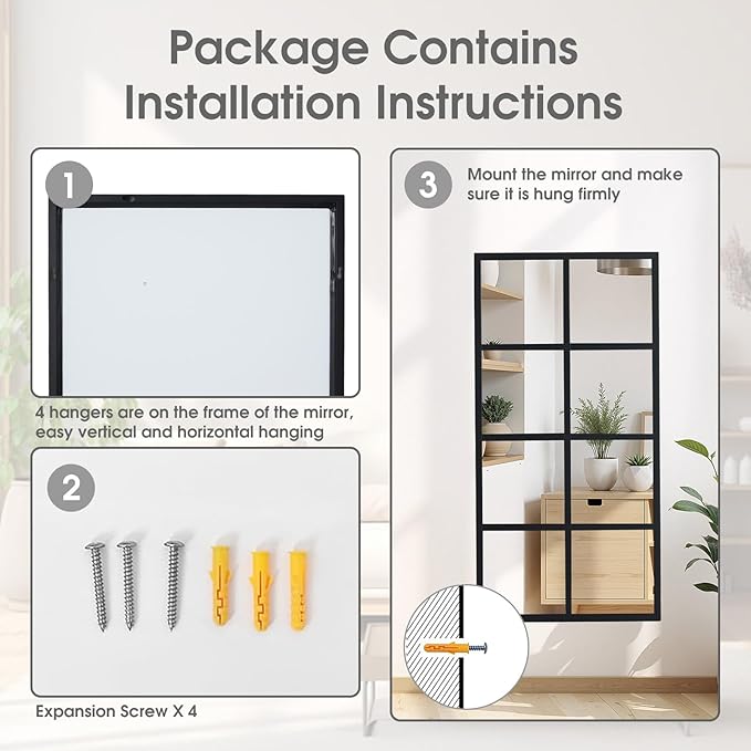 DUMOS Wall Mirrors 16" x 32", Set of 2 Rectangle Window Pane Decorative Mirrors, Black Metal Framed Wall Mounted Mirror for Bathroom, Bedroom, Entryway