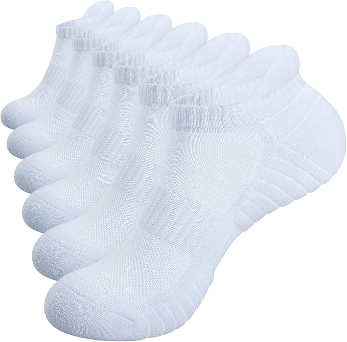 TANSTC Athletic Running Ankle Socks for Men Women, Cushioned Low Cut Sport Tab Socks, 6 Pack